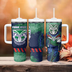 Personalised New Zealand Warriors Rugby Tumbler With Handle Maori The Wahs Mascot - Sporty Splash Art Style