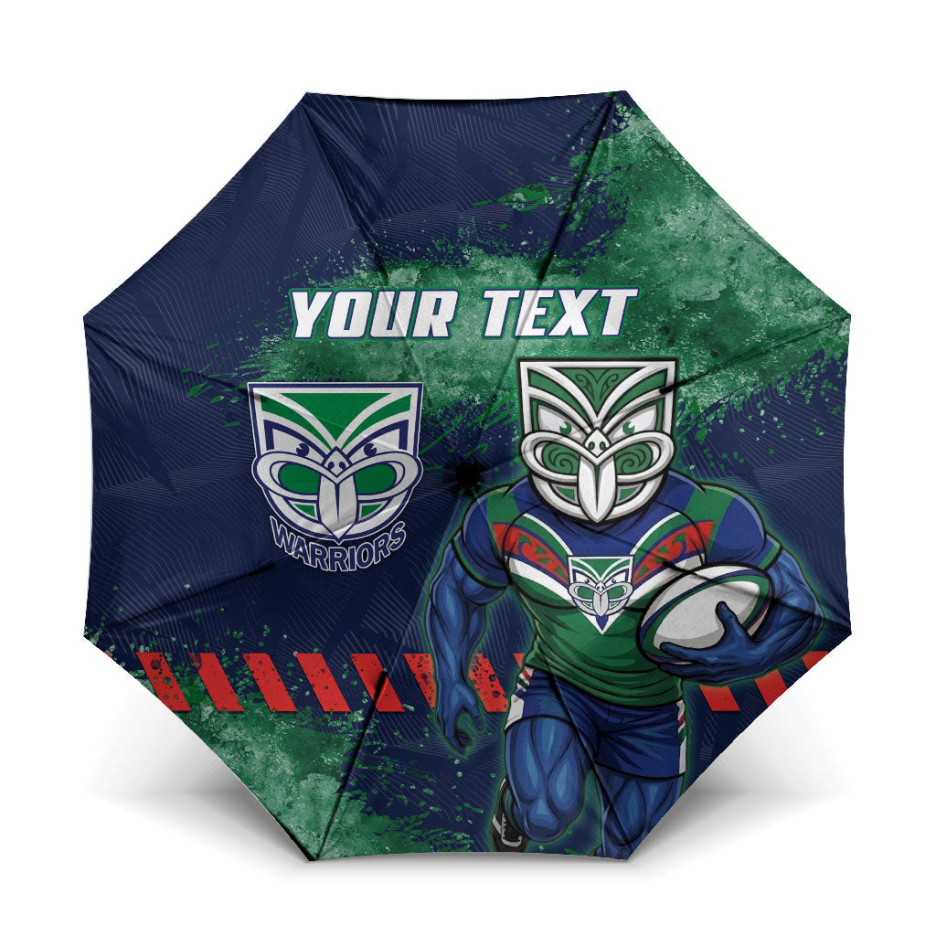 Personalised New Zealand Warriors Rugby Umbrella Maori The Wahs Mascot - Sporty Splash Art Style