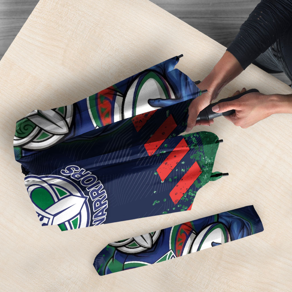 Personalised New Zealand Warriors Rugby Umbrella Maori The Wahs Mascot - Sporty Splash Art Style