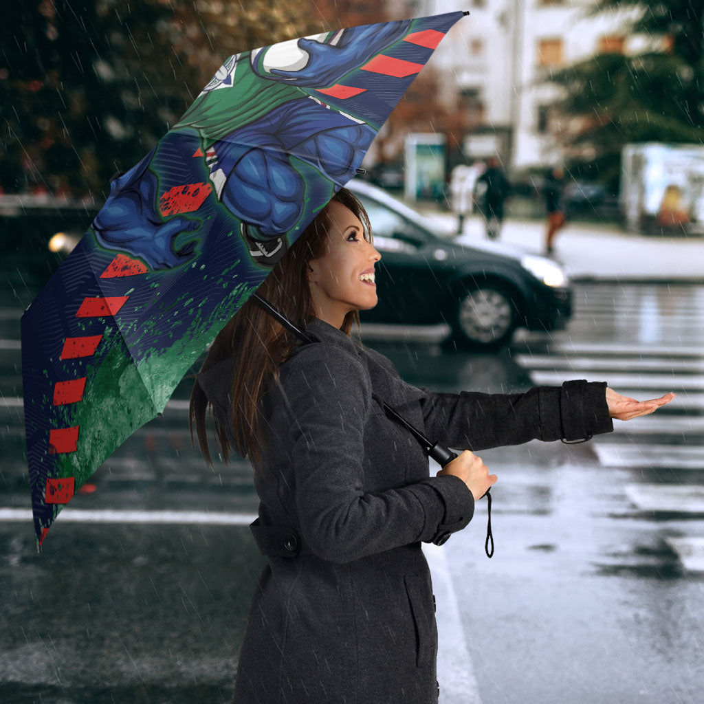 Personalised New Zealand Warriors Rugby Umbrella Maori The Wahs Mascot - Sporty Splash Art Style