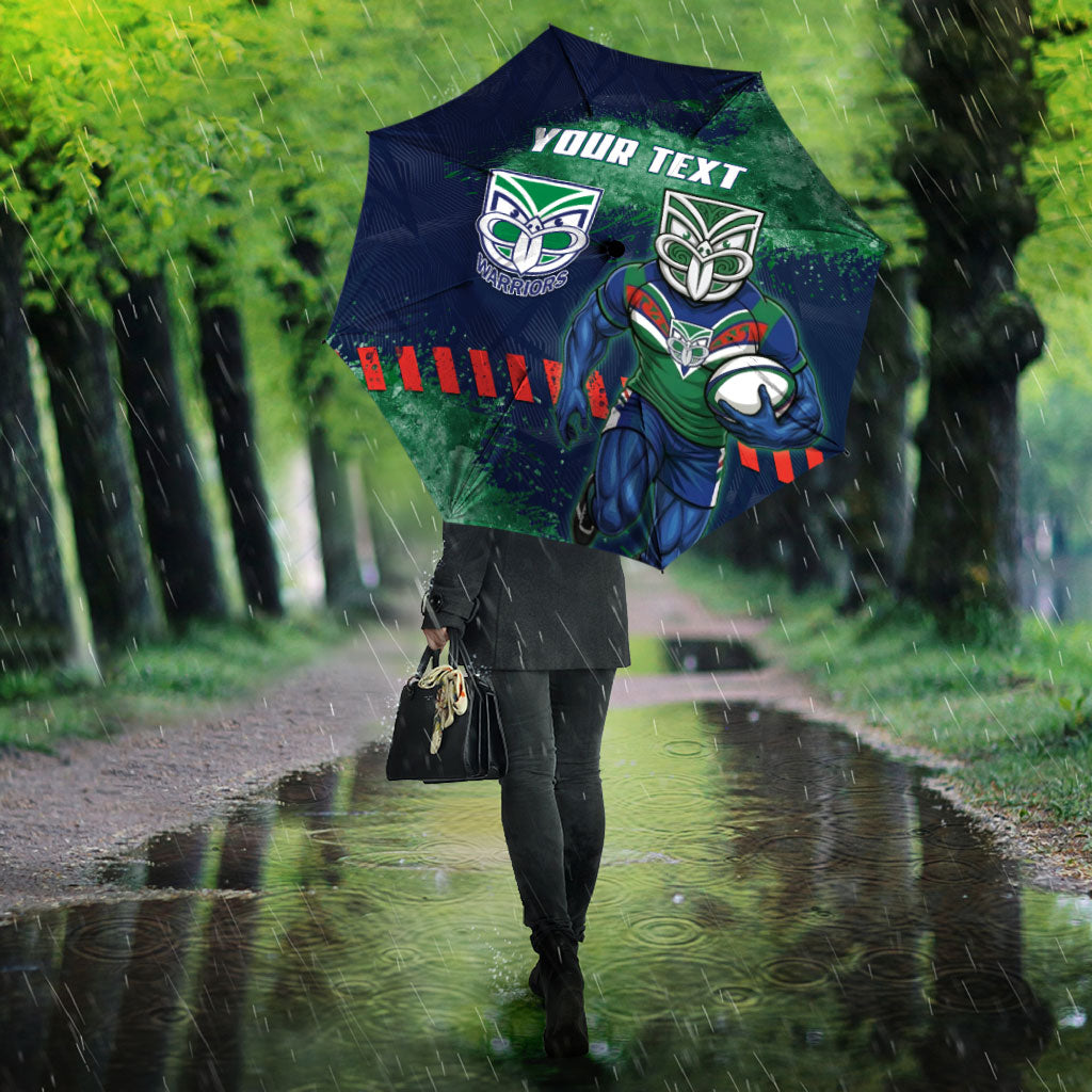 Personalised New Zealand Warriors Rugby Umbrella Maori The Wahs Mascot - Sporty Splash Art Style