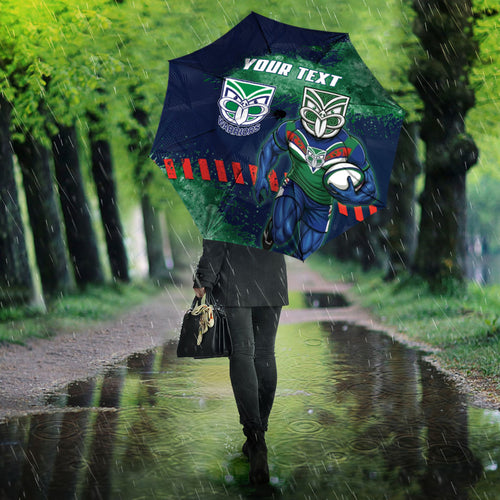 Personalised New Zealand Warriors Rugby Umbrella Maori The Wahs Mascot - Sporty Splash Art Style