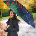 Personalised New Zealand Warriors Rugby Umbrella Maori The Wahs Mascot - Sporty Splash Art Style