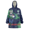 Personalised New Zealand Warriors Rugby Wearable Blanket Hoodie Maori The Wahs Mascot - Sporty Splash Art Style