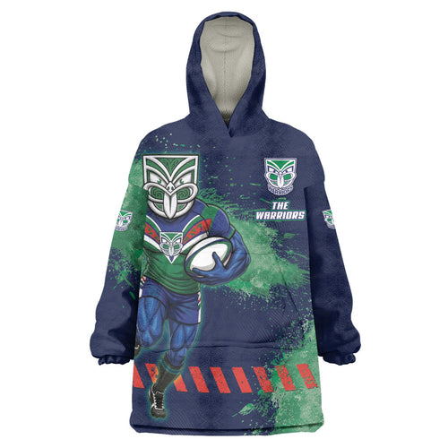 Personalised New Zealand Warriors Rugby Wearable Blanket Hoodie Maori The Wahs Mascot - Sporty Splash Art Style