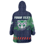 Personalised New Zealand Warriors Rugby Wearable Blanket Hoodie Maori The Wahs Mascot - Sporty Splash Art Style