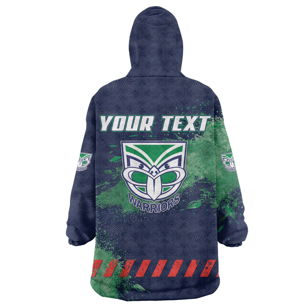 Personalised New Zealand Warriors Rugby Wearable Blanket Hoodie Maori The Wahs Mascot - Sporty Splash Art Style