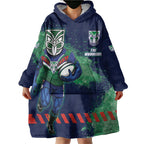 Personalised New Zealand Warriors Rugby Wearable Blanket Hoodie Maori The Wahs Mascot - Sporty Splash Art Style