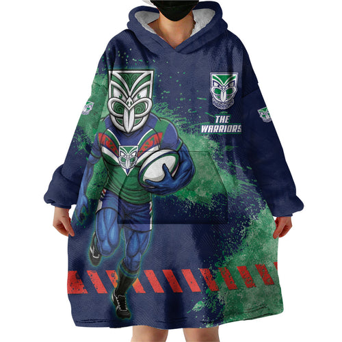 Personalised New Zealand Warriors Rugby Wearable Blanket Hoodie Maori The Wahs Mascot - Sporty Splash Art Style