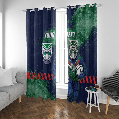 Personalised New Zealand Warriors Rugby Window Curtain Maori The Wahs Mascot - Sporty Splash Art Style