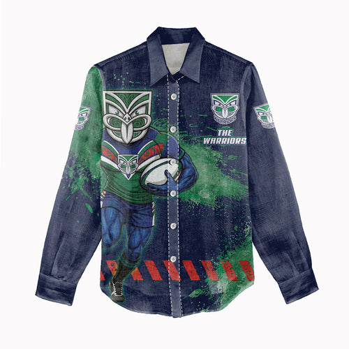 Personalised New Zealand Warriors Rugby Women Casual Shirt Maori The Wahs Mascot - Sporty Splash Art Style