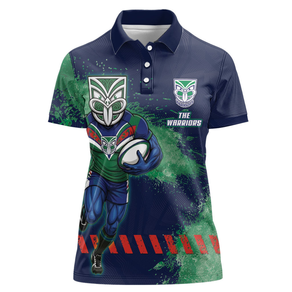 Personalised New Zealand Warriors Rugby Women Polo Shirt Maori The Wahs Mascot - Sporty Splash Art Style