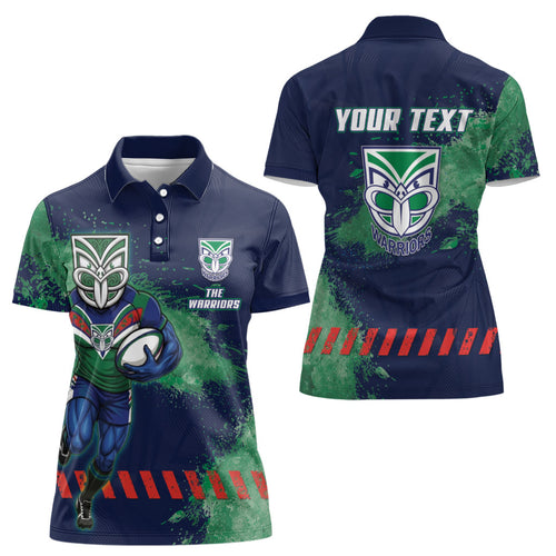 Personalised New Zealand Warriors Rugby Women Polo Shirt Maori The Wahs Mascot - Sporty Splash Art Style