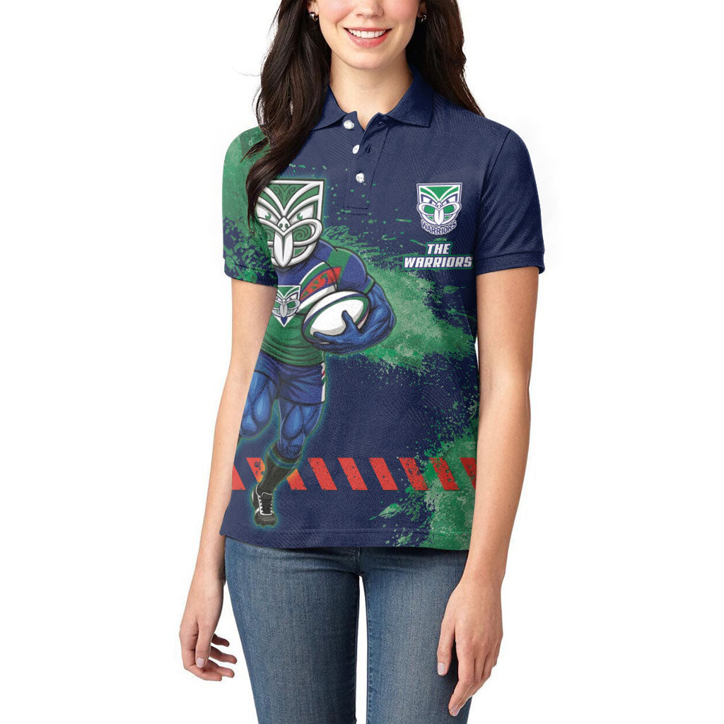Personalised New Zealand Warriors Rugby Women Polo Shirt Maori The Wahs Mascot - Sporty Splash Art Style