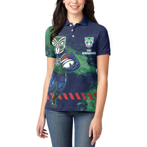 Personalised New Zealand Warriors Rugby Women Polo Shirt Maori The Wahs Mascot - Sporty Splash Art Style