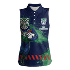 Personalised New Zealand Warriors Rugby Women Sleeveless Polo Shirt Maori The Wahs Mascot - Sporty Splash Art Style