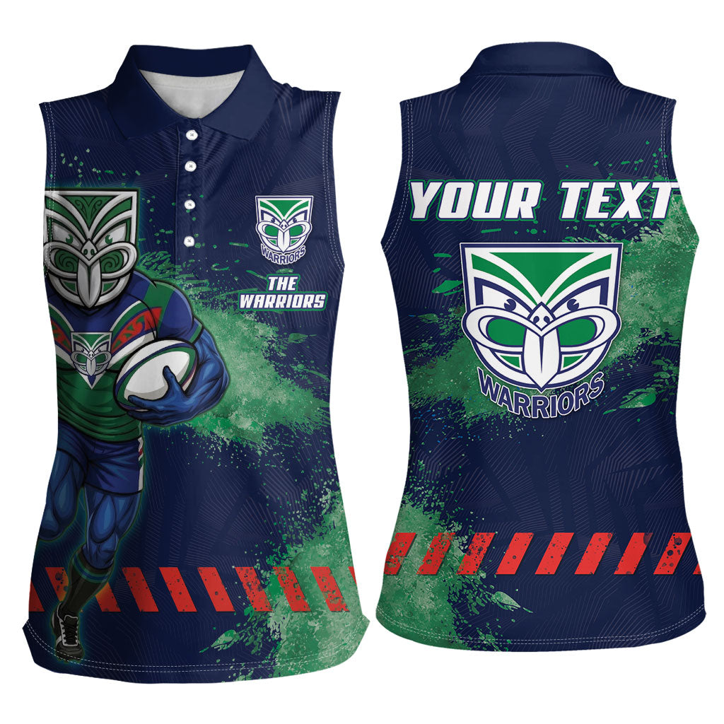 Personalised New Zealand Warriors Rugby Women Sleeveless Polo Shirt Maori The Wahs Mascot - Sporty Splash Art Style