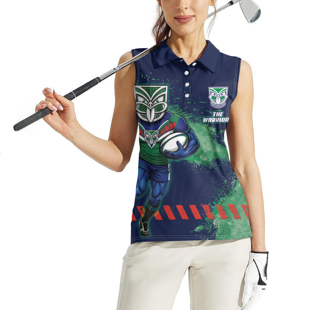 Personalised New Zealand Warriors Rugby Women Sleeveless Polo Shirt Maori The Wahs Mascot - Sporty Splash Art Style