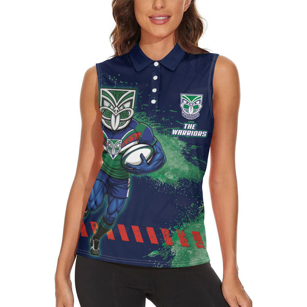 Personalised New Zealand Warriors Rugby Women Sleeveless Polo Shirt Maori The Wahs Mascot - Sporty Splash Art Style