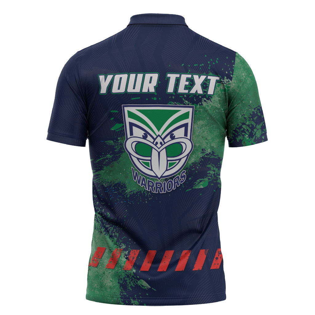 Personalised New Zealand Warriors Rugby Zipper Polo Shirt Maori The Wahs Mascot - Sporty Splash Art Style