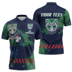 Personalised New Zealand Warriors Rugby Zipper Polo Shirt Maori The Wahs Mascot - Sporty Splash Art Style