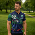 Personalised New Zealand Warriors Rugby Zipper Polo Shirt Maori The Wahs Mascot - Sporty Splash Art Style