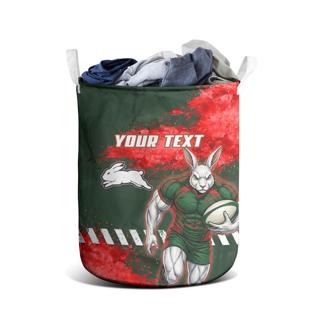 Personalised South Sydney Rabbitohs Rugby Laundry Basket Rabbits Mascot - Sporty Splash Art Style