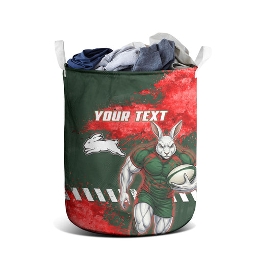 Personalised South Sydney Rabbitohs Rugby Laundry Basket Rabbits Mascot - Sporty Splash Art Style