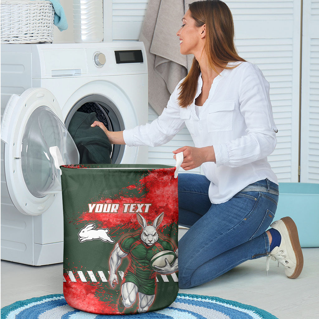 Personalised South Sydney Rabbitohs Rugby Laundry Basket Rabbits Mascot - Sporty Splash Art Style