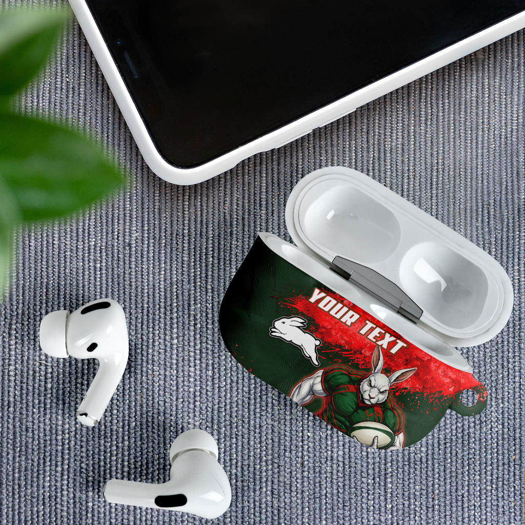 Personalised South Sydney Rabbitohs Rugby AirPods Case Rabbits Mascot - Sporty Splash Art Style