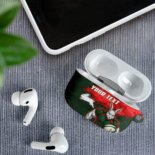 Personalised South Sydney Rabbitohs Rugby AirPods Case Rabbits Mascot - Sporty Splash Art Style