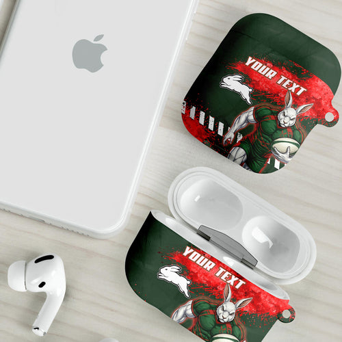 Personalised South Sydney Rabbitohs Rugby AirPods Case Rabbits Mascot - Sporty Splash Art Style
