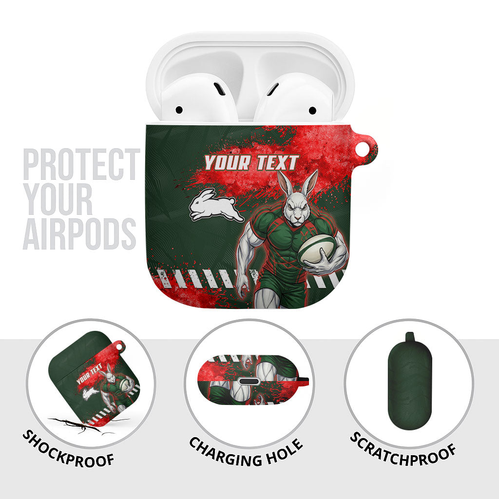 Personalised South Sydney Rabbitohs Rugby AirPods Case Rabbits Mascot - Sporty Splash Art Style