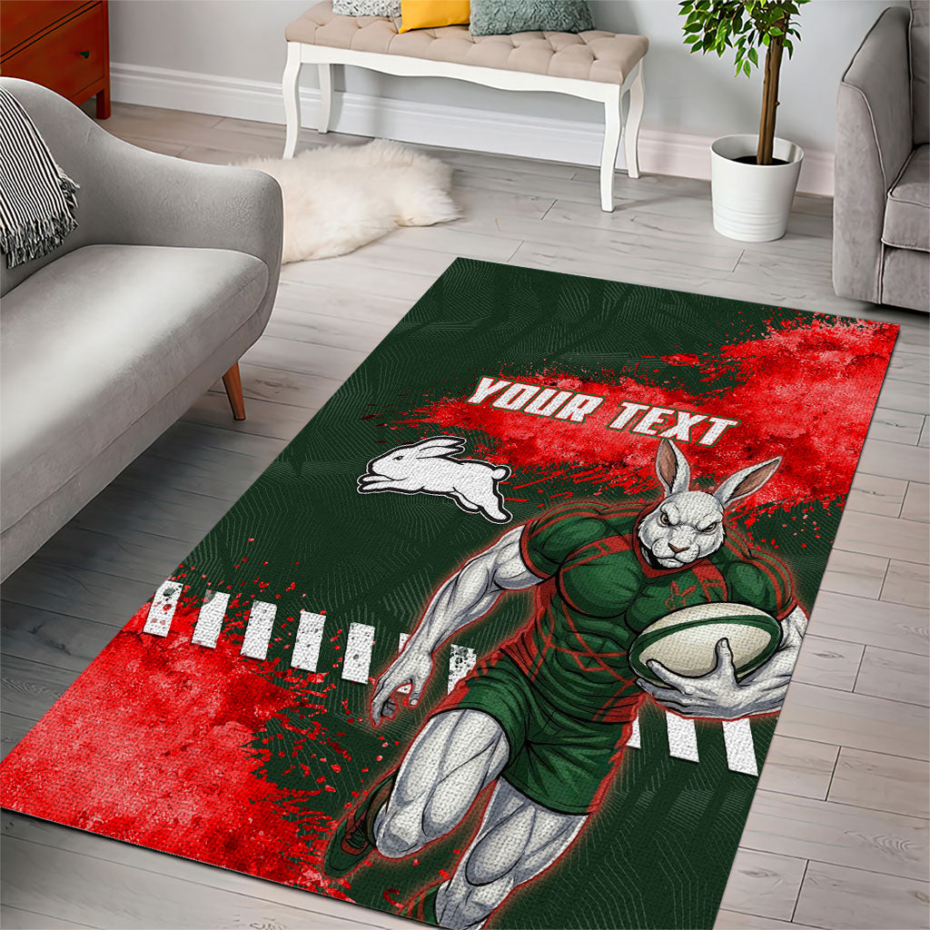 Personalised South Sydney Rabbitohs Rugby Area Rug Rabbits Mascot - Sporty Splash Art Style