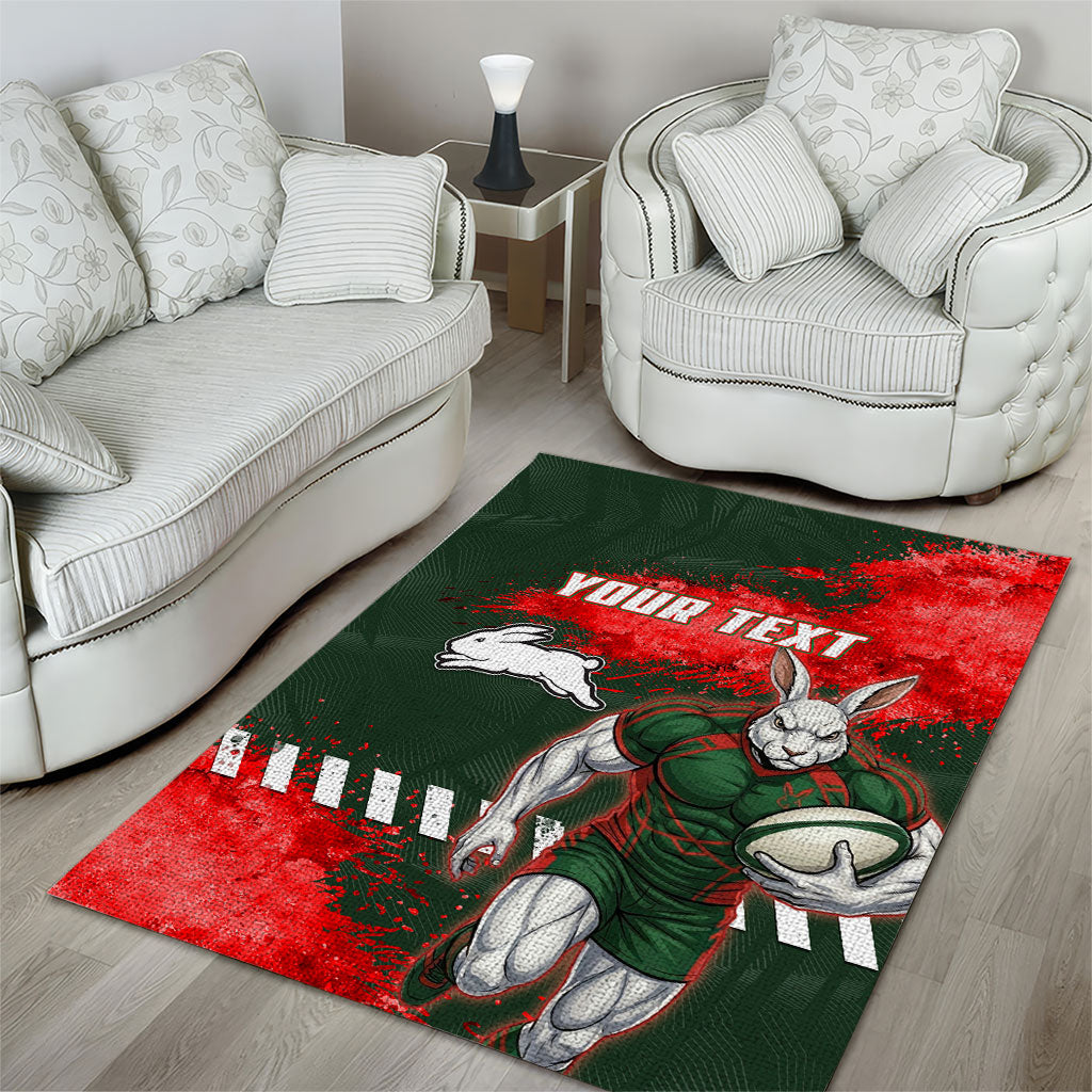 Personalised South Sydney Rabbitohs Rugby Area Rug Rabbits Mascot - Sporty Splash Art Style