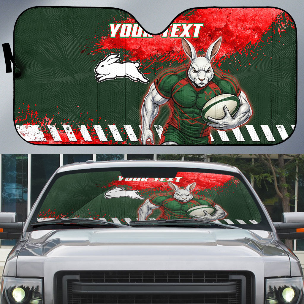 Personalised South Sydney Rabbitohs Rugby Auto Sun Shade Rabbits Mascot - Sporty Splash Art Style