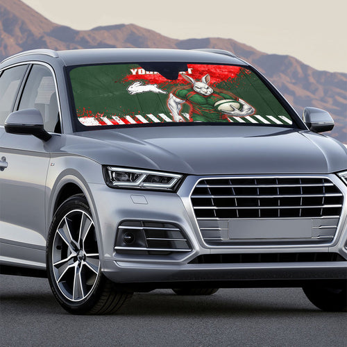 Personalised South Sydney Rabbitohs Rugby Auto Sun Shade Rabbits Mascot - Sporty Splash Art Style