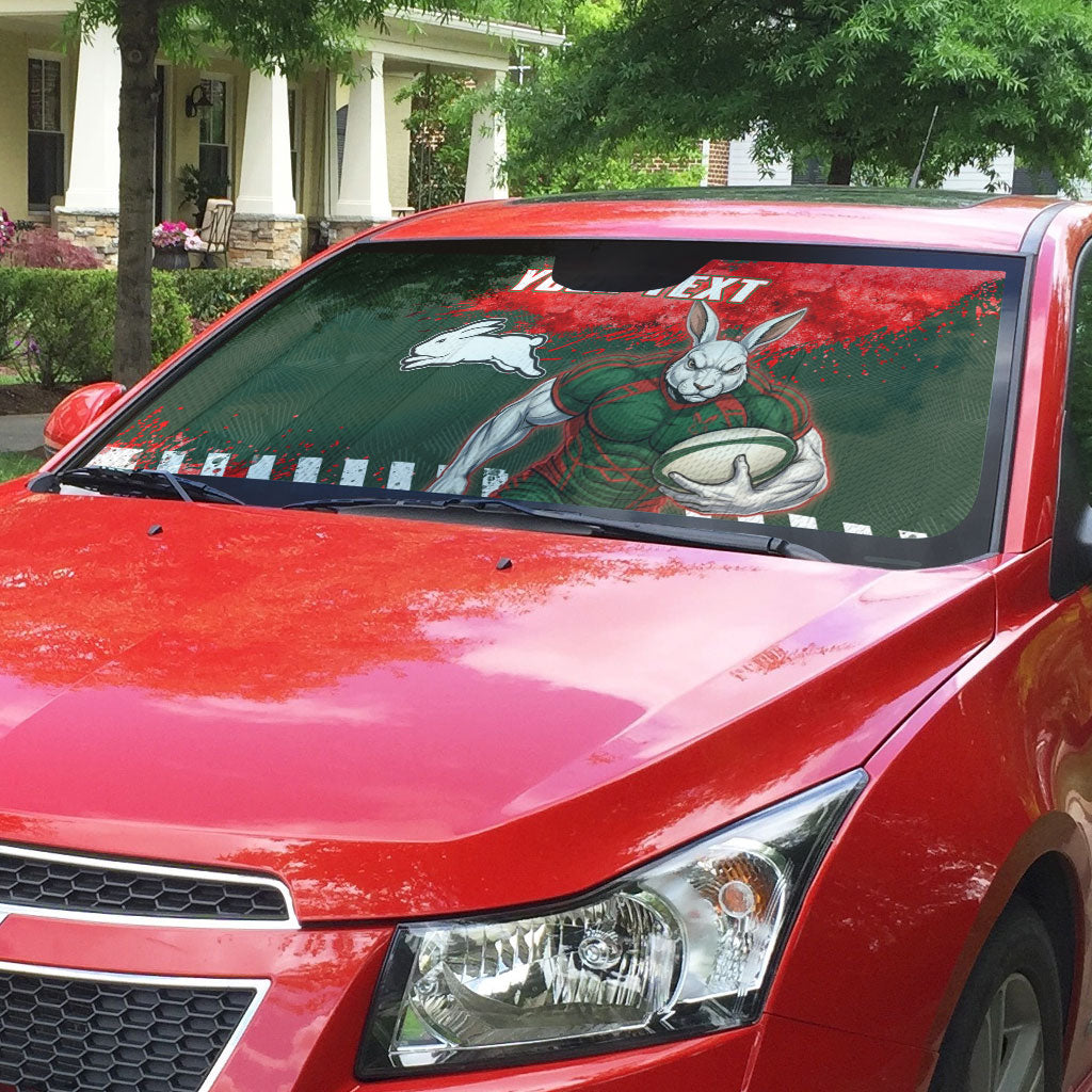 Personalised South Sydney Rabbitohs Rugby Auto Sun Shade Rabbits Mascot - Sporty Splash Art Style