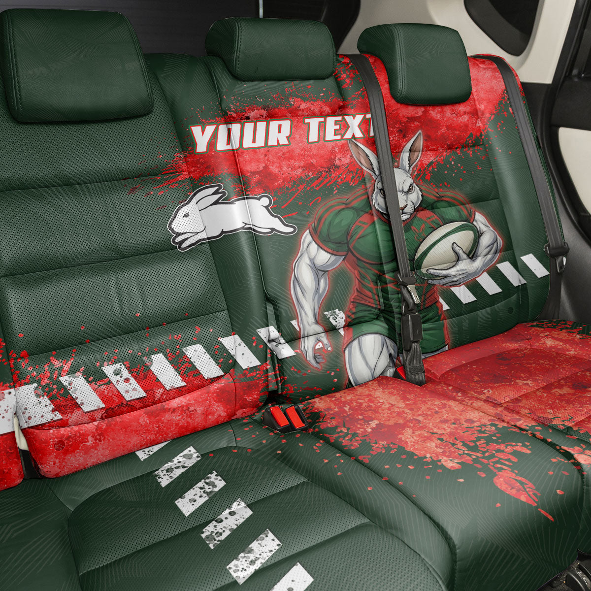 Personalised South Sydney Rabbitohs Rugby Back Car Seat Cover Rabbits Mascot - Sporty Splash Art Style