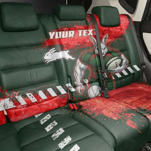 Personalised South Sydney Rabbitohs Rugby Back Car Seat Cover Rabbits Mascot - Sporty Splash Art Style