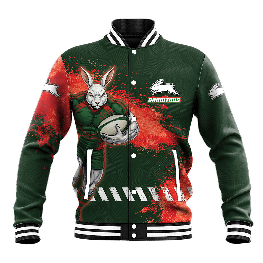 Personalised South Sydney Rabbitohs Rugby Baseball Jacket Rabbits Mascot - Sporty Splash Art Style