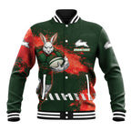 Personalised South Sydney Rabbitohs Rugby Baseball Jacket Rabbits Mascot - Sporty Splash Art Style