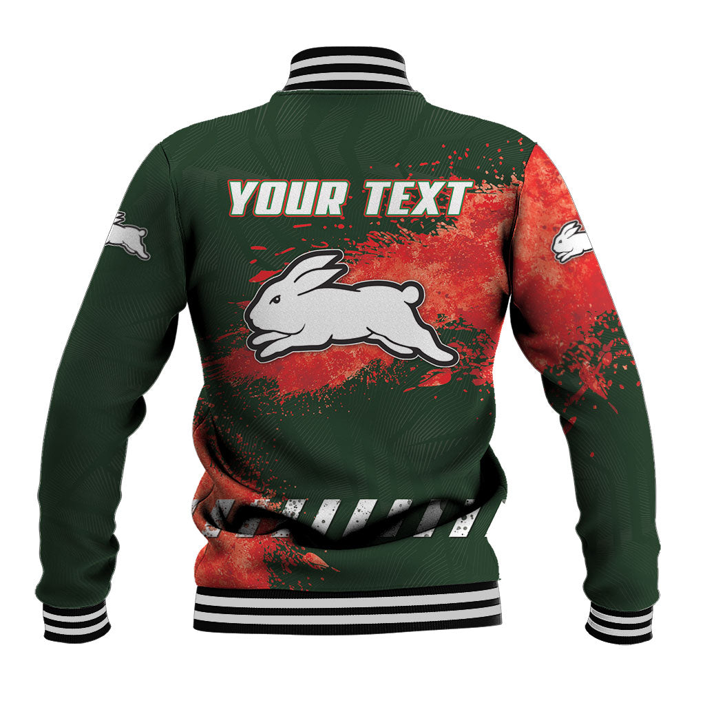 Personalised South Sydney Rabbitohs Rugby Baseball Jacket Rabbits Mascot - Sporty Splash Art Style