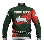 Personalised South Sydney Rabbitohs Rugby Baseball Jacket Rabbits Mascot - Sporty Splash Art Style