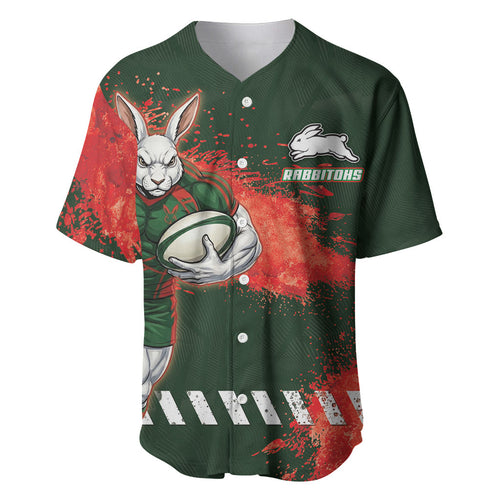 Personalised South Sydney Rabbitohs Rugby Baseball Jersey Rabbits Mascot - Sporty Splash Art Style