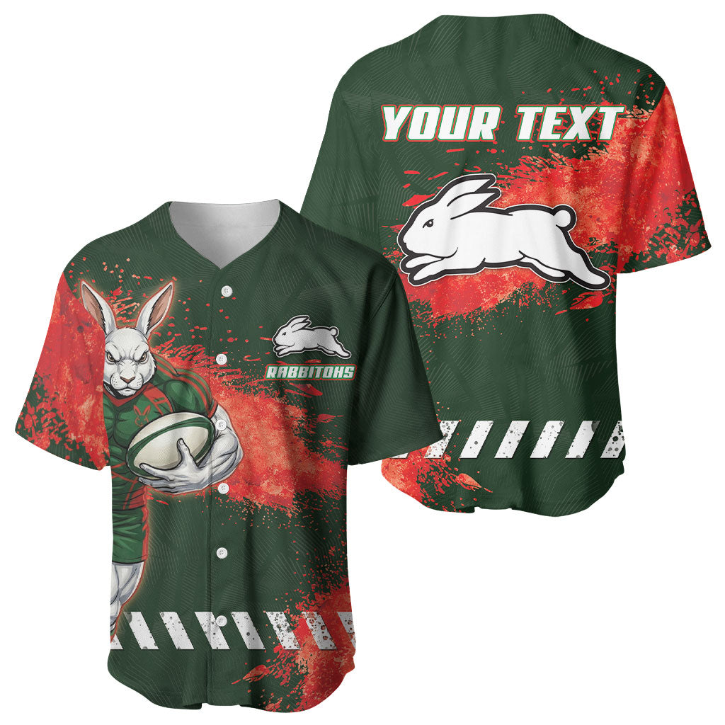 Personalised South Sydney Rabbitohs Rugby Baseball Jersey Rabbits Mascot - Sporty Splash Art Style