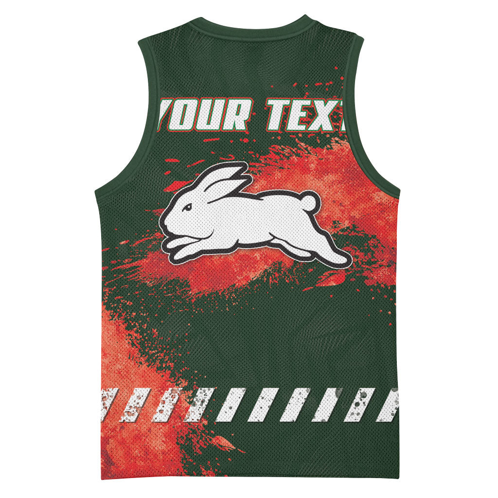 Personalised South Sydney Rabbitohs Rugby Basketball Jersey Rabbits Mascot - Sporty Splash Art Style