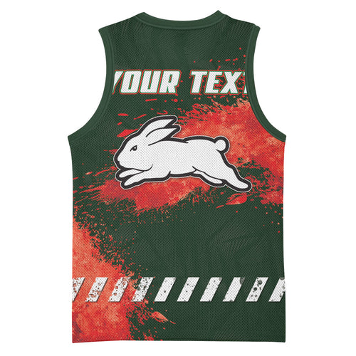 Personalised South Sydney Rabbitohs Rugby Basketball Jersey Rabbits Mascot - Sporty Splash Art Style