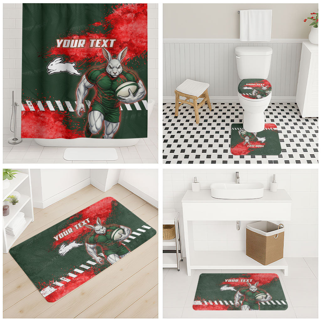 Personalised South Sydney Rabbitohs Rugby Bathroom Set Rabbits Mascot - Sporty Splash Art Style