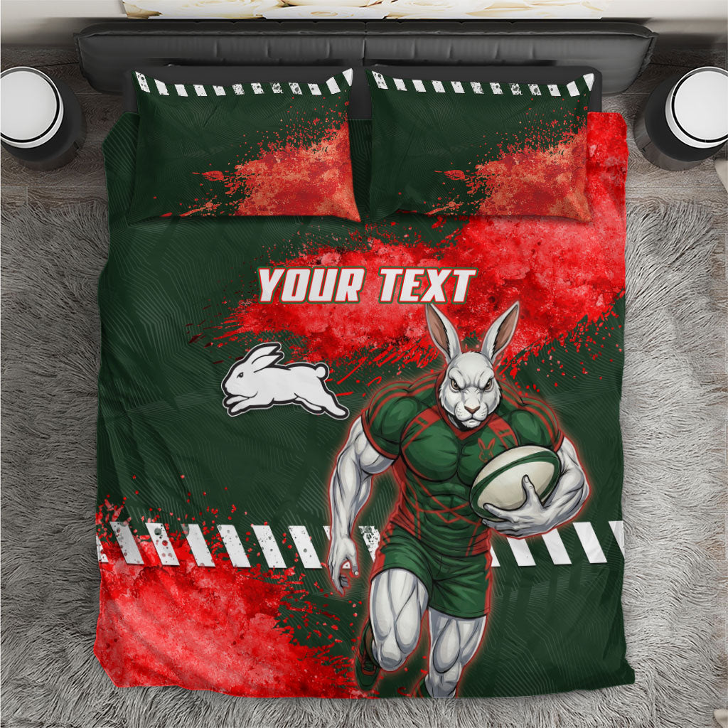 Personalised South Sydney Rabbitohs Rugby Bedding Set Rabbits Mascot - Sporty Splash Art Style